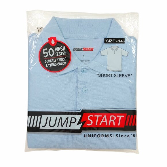 Jump Start Uniform Polo Shirt Youth 14 Baby Blue Cotton Blend Short Sleeve - Picture 5 of 9